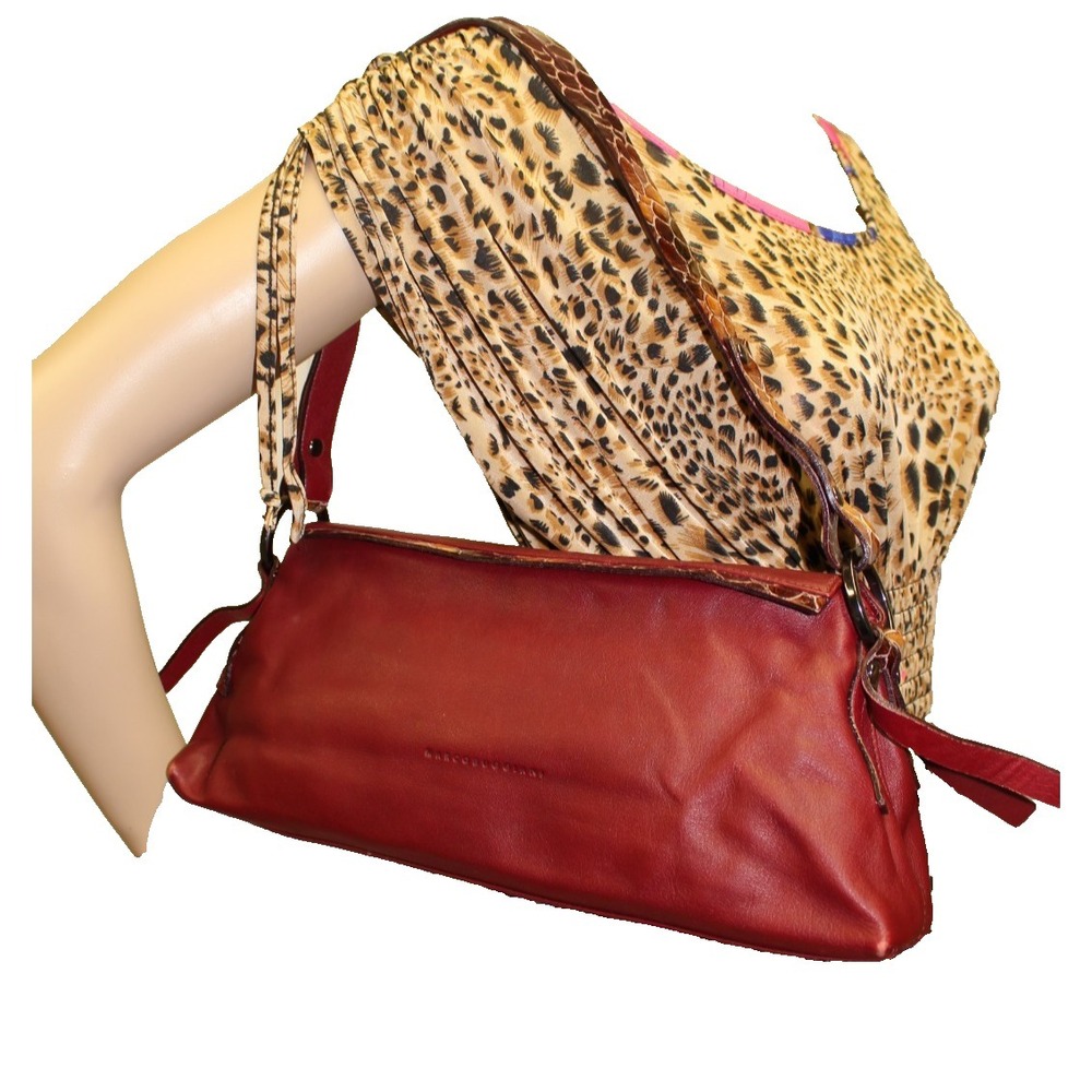 Margo Buggiani Shoulder Bag Purse Leather Red Burgundy Boho Reptile Trim Italy